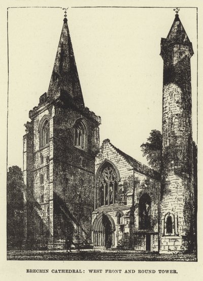 Brechin Cathedral, West Front og Rundetårn af English School