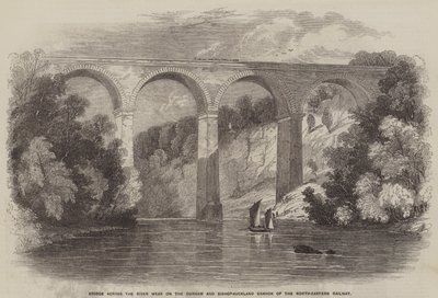 Bro over floden Wear på Durham og Bishop-Auckland-grenen af North-Eastern Railway (gravering) af English School