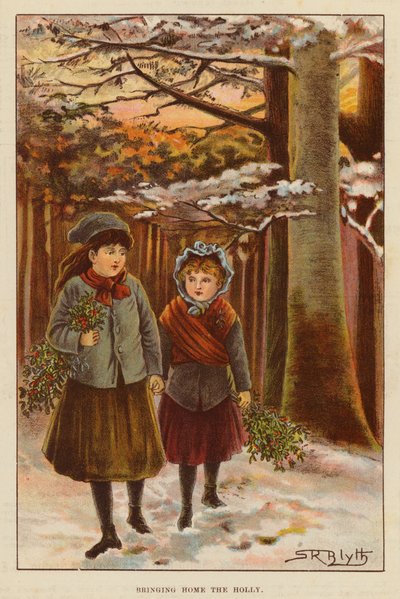 Bringing Home the Holly (farve litho) af English School