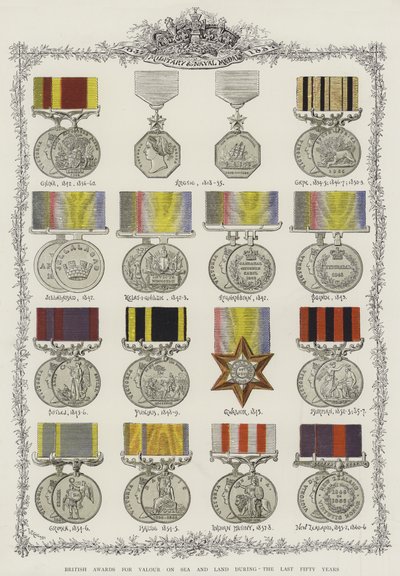 Britiske priser for tapperhed på hav og land i løbet af de sidste halvtreds år (chromolitho) af English School