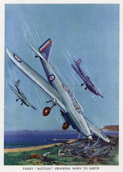 Britiske Fairey Battle lette bombefly, der dykker mod jorden (farve litho) af English School