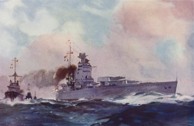 Britisk Nelson klasse slagskib (farve litho) af English School