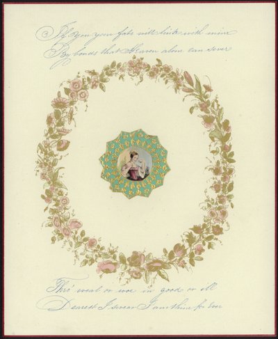 Britisk Valentine-kort med et billede af en kvinde af English School