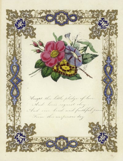 Britisk valentinskort med et billede af blomster af English School