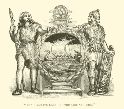 Brite und Römer, Britannien, Die unberührte Insel der Weisen und Freien (Gravur) von English School