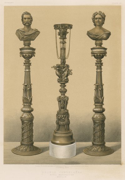 Kandelaber i bronze, Royal Manufactory, Berlin (chromolitho) af English School