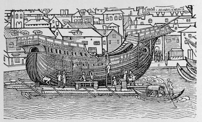 Building a Ship, fra "The Narrative and Critical History of America", redigeret af Justin Winsor, London 1886 af English School