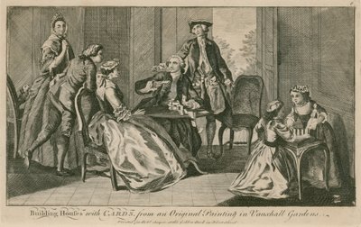 Bygge huse med kort, fra et originalt maleri i Vauxhall Gardens, London af English School