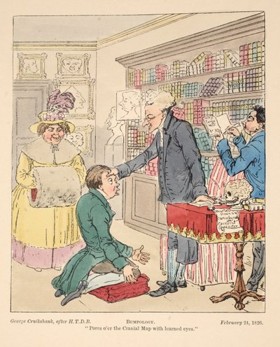 Bumpology, pub. 1826 (håndfarvet gravering) af English School