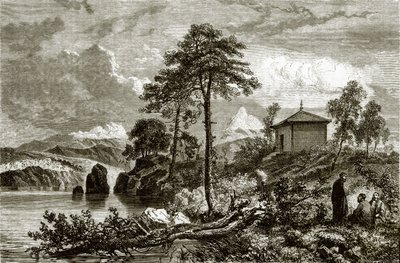 Buriat tempel ved søen Ikeugun, Mongoliet af English School