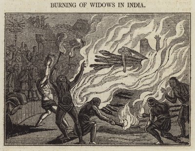 Afbrænding af enker i Indien (gravering) af English School