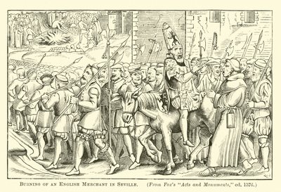 Burning of an English Merchant in Seville  af English School