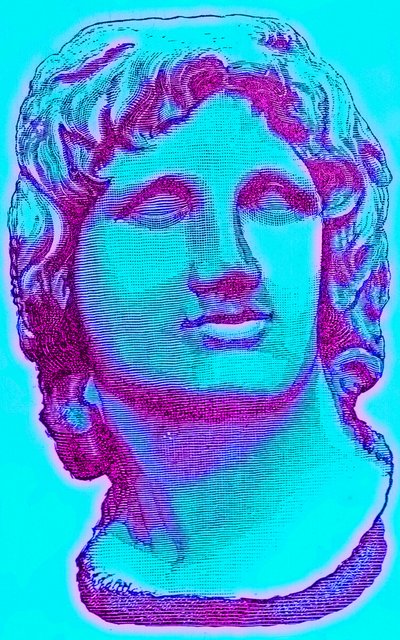 Buste af Alexander den Store, fra British Museum, statue i Vatikanet, illustration fra History of Rome af Victor Duruy, udgivet 1884 (digitalt forbedret billede) af English School