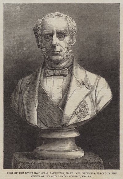 Buste af den højre ærede Sir J Pakington, Baronet, MP, for nylig placeret i Museum of the Royal Naval Hospital, Haslar (gravering) af English School