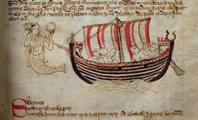 CCA-LitMs/D/10 fol. 18r Sirene, fra Bestiary af English School