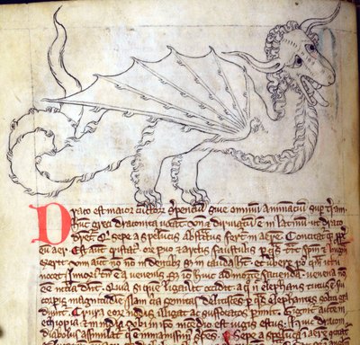 CCA-LitMs/D/10 fol. 24v Dragon, fra Bestiary af English School