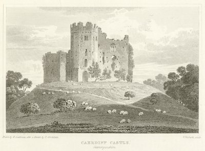 Cardiff Castle, Glamorganshire (gravering) af English School