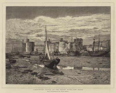 Caernarvon Castle, ved Seiont-floden, Low Water (gravering) af English School