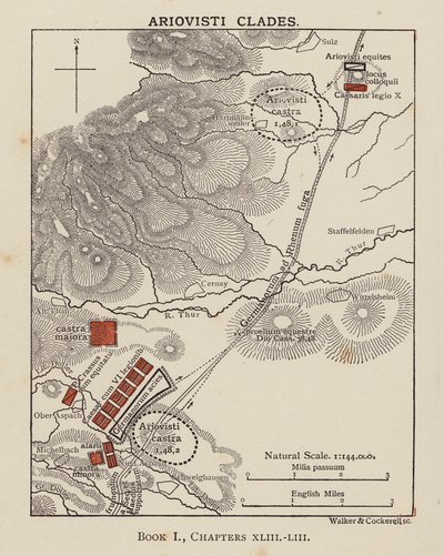 Cæsar, Den Galliske Krig: Ariovisti Clades (litho) af English School