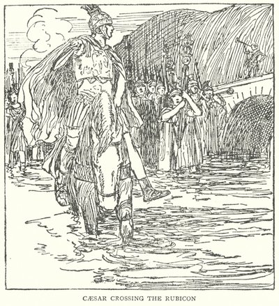 Cæsar krydser Rubicon (litografi) af English School