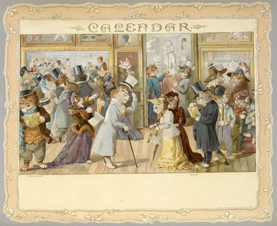 Kalender. Forside som viser katte. Behagelige overraskelser for folk i alle størrelser. [På vers. Med illustrationer.]London: E. Nister, [1892] af English School