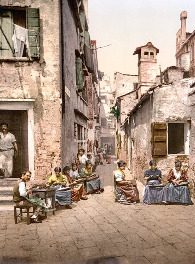 Calle dell Angelo a San Martino, Venedig (håndfarvet foto) af English School