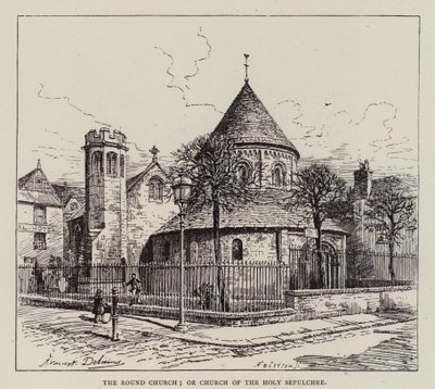 Cambridge: Rundkirken; eller Den Hellige Gravs Kirke (radering) af English School