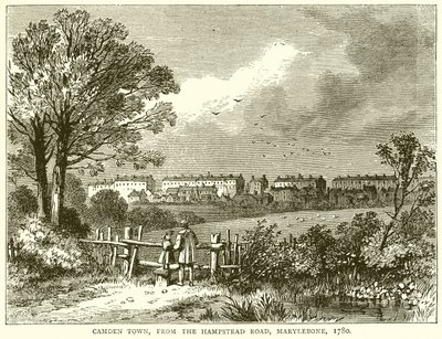 Camden Town, fra Hampstead Road, Marylebone, 1780 af English School
