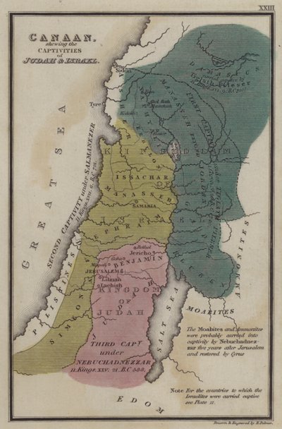 Kanaan, der viser Judas og Israels fanger (farvet indgravering) af English School