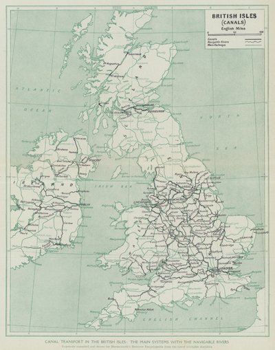 Kanaltransport på de britiske øer, de vigtigste systemer med de sejlbare floder (litho) af English School