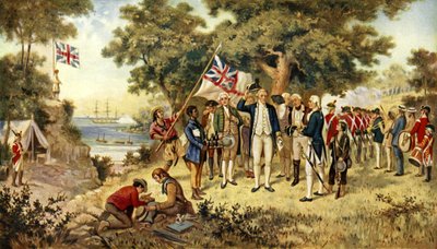 Kaptajn Cook tager New South Wales i besiddelse, 1770 af English School