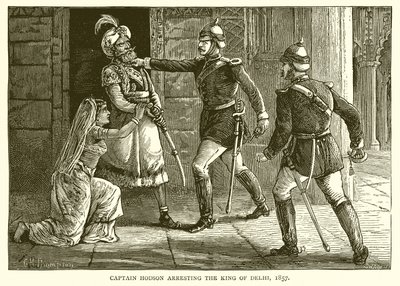Kaptajn Hodson arresterer kongen af Delhi, 1857 af English School