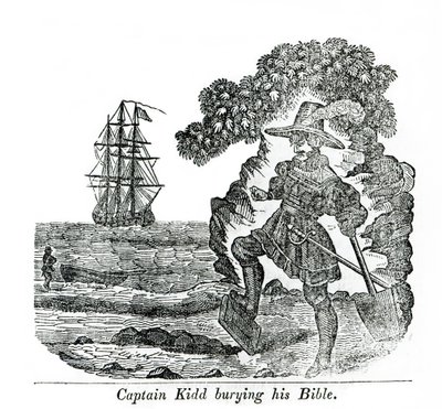 Kaptajn Kidd begraver sin bibel, illustration fra 