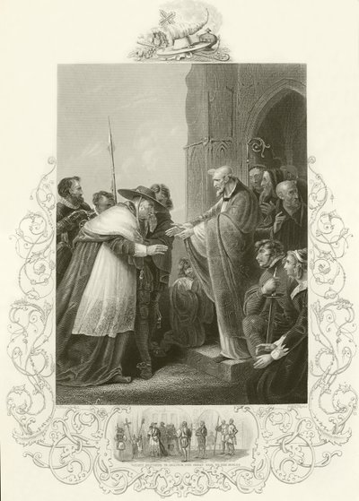 Kardinal Wolsey går ind i Abbey of Leicester af English School