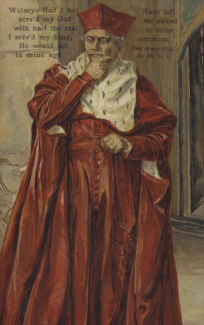 Kardinal Wolsey, fra Shakespeares Kong Henry VIII (farve litho) af English School