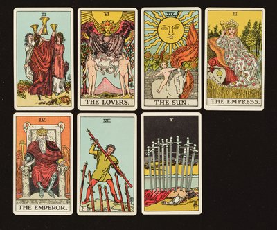 Kort fra et tarotsæt, ca. 1809 (håndfarvet litho) af English School