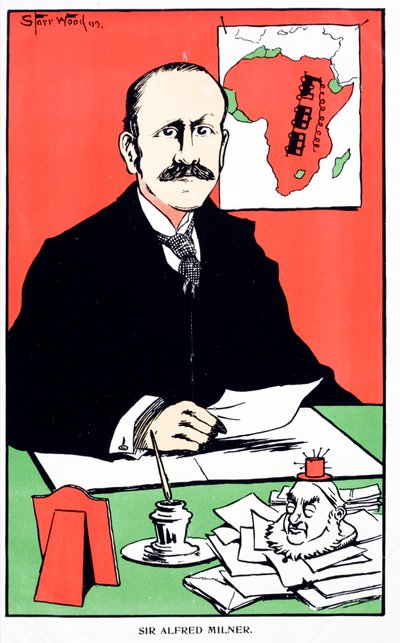 Karikatur af Sir Alfred Milner, britisk koloniguvernør i Kapkolonien ved udbruddet af Anden Boerkrig af English School