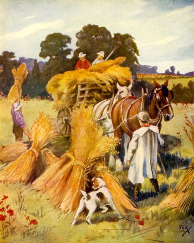 Carting the Corn (farve litho) af English School