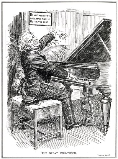 Tegneserie med LLoyd George som den store improvisator eller leder af Improvisa-Tories, juni 1920 af English School