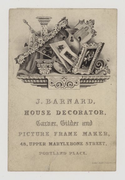 Carvers and Gilders, J Barnard, handelskort af English School