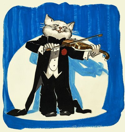 Kat i smoking spiller en violin af English School
