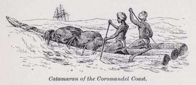 Katamaran på Coromandelkysten (litho) af English School