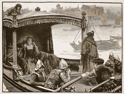Catherine Howard bliver transporteret til Tower, illustration fra Cassells Illustrated History of England (sepia foto) af English School