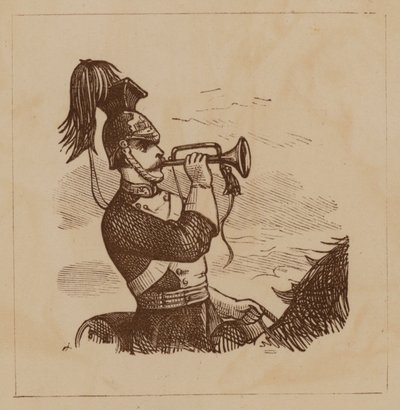 Kavalerisoldat blæser i en bugle (litho) af English School