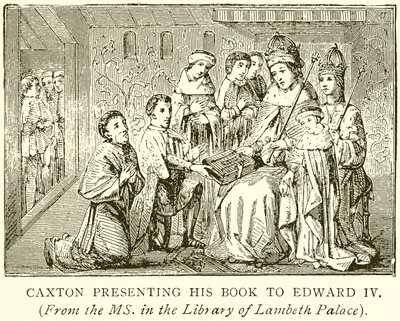 Caxton überreicht sein Buch an Edward IV. von English School