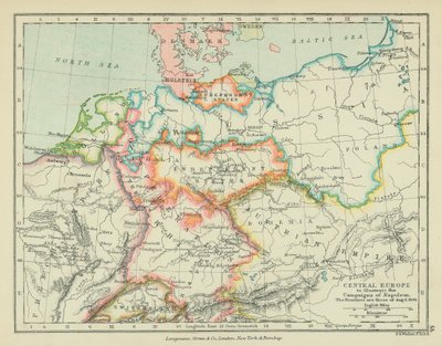 Centraleuropa for at illustrere Napoleons kampagner (farvelitografi) af English School