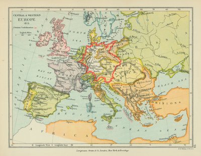 Central- og Vesteuropa (farvelitografi) af English School