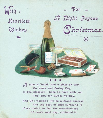 Champagner, Zigarren und Spielkarten, Weihnachtskarte von English School