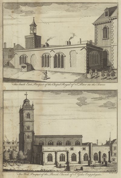 Chapel Royal of St Peter i Tower og Church of St Giles Cripplegate, London af English School