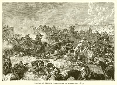 Anklagen for franske kuirassier i Waterloo, 1815 af English School